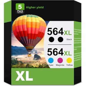 564XL Compatible Ink Cartridges Replacement for HP Printers (564 XL 2 Black CMY 5 Combo Pack) Work with DeskJet 3500 OfficeJet 4620 PhotoSmart 5510 5520 6510 6520 7510 7520 B8550 C6300 D5400 D7560