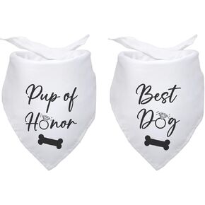 Pup of Honor Best Dog Bandana Wedding Dog Bandana Bridal Party Wedding Engagement Photo Prop Pet Scarf Accessories for Dog Lovers Owner Gift Pack of 2