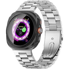 Compatible with 2024 Samsung Galaxy Watch 7 Ultra Band 47mm, Robust Men Stainless Steel Replacement Link Metal Bracelet