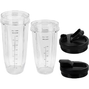 Ninja Blender Replacement Kit, 24 oz Cups+32 oz Cups with Travel Lids, Compatible with Nutri Ninja Auto iQ Blenders BL2012 BN801 BL480-30 BL640-30 BL642-30 NN100-30