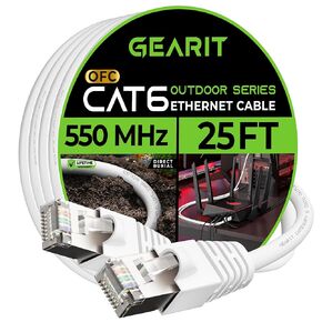 GearIT Cat6 Outdoor Ethernet Cable (25ft) 23AWG Pure Copper, FTP, LLDPE, Waterproof, Direct Burial, In-Ground, UV Resistant, POE, Network, LAN, Internet, Cat 6, Cat6 Cable - 25 Feet