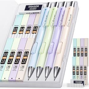 Nicpro 20PCS Pastel Mechanical Pencil Set, 8PCS Fast Click Aesthetic Lead Pencils 0.5 & 0.7 mm with HB Lead Refills, Erasers for Artist Drafting School Student Writing, Drawing, Sketching -with Case