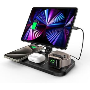 Wireless Charger 4 in 1 for Apple iPhone 16 Pro Max/15/14/13/12 Series, AirPods Pro 2, iPad Stand, Watch Charger for iWatch Series 9/8/7/6/5, Wireless Charging Station for Multiple Devices