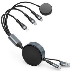 100W Multi Charging Cable for Samsung Watch Charger, 4 in 2 Retractable iPhone Charger USB C Fast Charger Cord, Portable Travel Charger for iPhone/iPad, Galaxy Watch 7/6/6 Classic/5 Pro/5/4 Classic