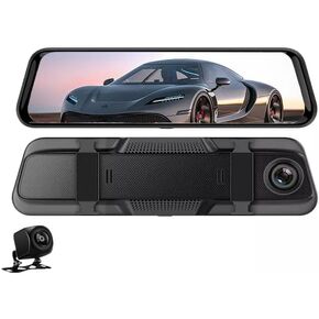 10 Inch 2 Lens Mirror Dash Cam Mirror Recorder 2 Channels Dual Dash Cam, 2K 10" Full HD Touch Dual Lens Mirror Recorder Night Free 64GB TF Card