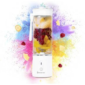 Portable Blender for Smoothies & Shakes - 14oz USB Rechargeable Personal Blender, Compact & Easy-to-Clean Travel Blender with Durable Stainless Steel Blades (Perfect for On-the-Go), Blue