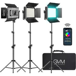 GVM RGB LED Video Light with Bluetooth Control, 880RS 60W Photography Lighting kit Dimmable LED Panel with LCD Screen, 3 Packs Studio Light for YouTube, Streaming, Gaming, 8 Applicable Scenes, CRI97