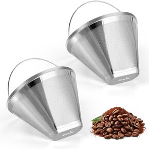 Bouaid Stainless Steel Coffee Filter, Suitable for Ninja Coffee Filter Replacement, 4 Cone Permanent Coffee Filter, 2Pcs Reusable Cone Coffee Filters #4