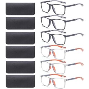 6 Pack Reading Glasses for Men Sports Style Blue Light Blocking Readers with Spring Hinge Women Eyeglasses