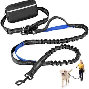 Hands Free Dog Leash with Zipper Pouch, Retractable Bungee Waist Leash with Dual Padded Handles & Waist Belt Fanny Pack for Medium & Large Dog Training Walking Running Hiking Jogging (Red)