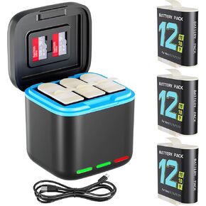 HONGDAK Batteries for Hero 11/10/9 2000mAh 3 Pack and 3-Channel Fast Charger Fully Compatible with Gopro Hero 9 Gopro Hero 10 Gopro Hero 11 Black Official