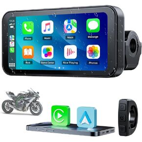 Volam Moto Carplay Android Auto Wireless 6.25" Portable Touch Screen 5G WiFi Dual Bluetooth IPX6 Waterproof Hands-Free Calling Support Siri and Google Assistant