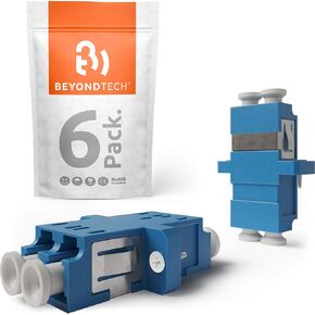 BEYONDTECH Fiber Optic LC Adapter to LC Singlemode UPC Duplex Horizontal - Color: Blue SM (Female to Female) - 6 Pack Fiber Optic Extender/Fiber LC Coupler Series