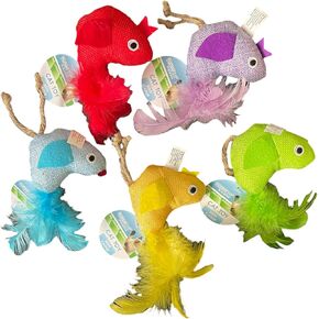 Multipet Burlap Fish Buddies Cat Toy with Catnip - Fun, Creative, Durable Playtime Delights (5-Pack)