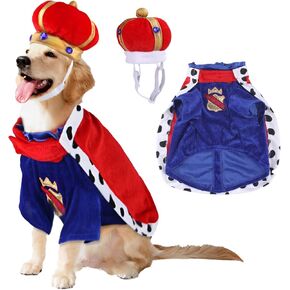 Halloween King Dog Costume Prince Royal Dog Cape Crown Velvet Lord Farquaad Pet Outfits Clothes for Small Medium Large Cat Dog Cosplay Halloween Christmas Party Holiday Funny Dress Up (X-Large)