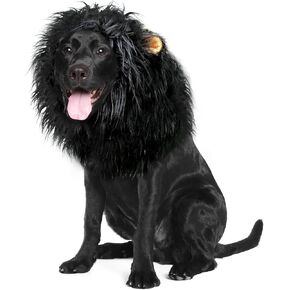 Realistic & Funny Lion Mane for Dogs, Dog Costume Complementary Lion Mane for Dog Halloween Costumes for Medium to Large Sized Dogs, Funny Dog Cosplay Vivifying Lion Mane Wig Accessory (Black)