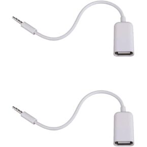 2Pack AUX to USB Adapter 3.5mm Male Audio Jack to USB 2.0 Female Converter[for Car Only] 3.5mm Male Audio AUX Jack to USB 2.0 Type A Female Cable CL Converter White