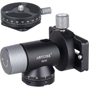 ARTCISE Monopod Gimbal Head, CNC All Metal Side Saddle Gimbal Tilt Head with Arca Swiss Quick Release Plate and 360° Panoramic Arca Type QR Plate，Ideal for Camera Tripod Monopod Long Telephoto Lenses