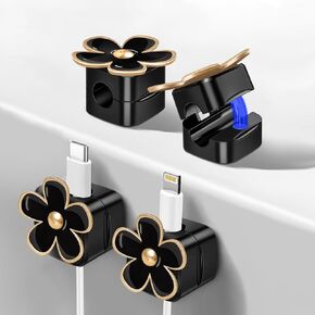 Magnetic Cord Organizer, Easy Secure Adhesive Cable Management, Wire Holder Organizer, Hide Or Organize Phone USB Charger Cable Clips for Home,Office,Car,Desk,Nightstand (Pink Flower-8 Pack)