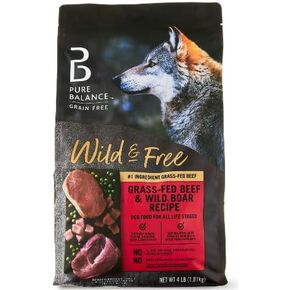 Pure Balance Grain-Free Wild & Free Grass-Feed Beef & Wild Boar Recipe Dry Dog Food, 4 lbs