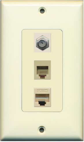 RiteAV 1 Port Coax Cable TV- F-Type Phone RJ11 RJ12 1 Port Cat5e Ethernet Wall Plate Oversized Jumbo MIDI White in Kuwait