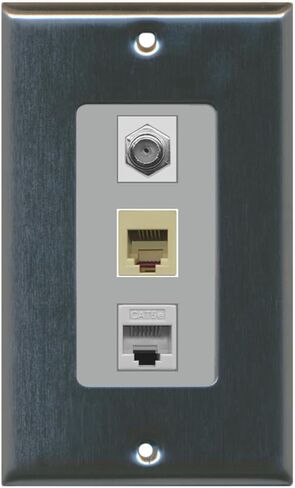 RiteAV 1 Port Coax Cable TV- F-Type Phone RJ11 RJ12 1 Port Cat5e Ethernet Wall Plate Oversized Jumbo MIDI White in Kuwait
