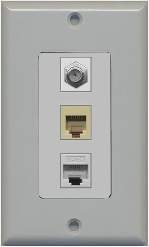 RiteAV 1 Port Coax Cable TV- F-Type Phone RJ11 RJ12 1 Port Cat5e Ethernet Wall Plate Oversized Jumbo MIDI White in Kuwait