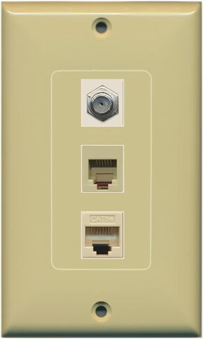 RiteAV 1 Port Coax Cable TV- F-Type Phone RJ11 RJ12 1 Port Cat5e Ethernet Wall Plate Oversized Jumbo MIDI White in Kuwait