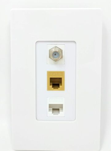 RiteAV 1 Port Coax Cable TV- F-Type Phone RJ11 RJ12 1 Port Cat5e Ethernet Wall Plate Oversized Jumbo MIDI White in Kuwait
