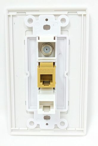 RiteAV 1 Port Coax Cable TV- F-Type Phone RJ11 RJ12 1 Port Cat5e Ethernet Wall Plate Oversized Jumbo MIDI White in Kuwait