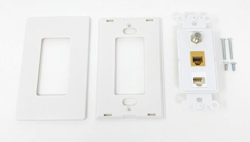 RiteAV 1 Port Coax Cable TV- F-Type Phone RJ11 RJ12 1 Port Cat5e Ethernet Wall Plate Oversized Jumbo MIDI White in Kuwait