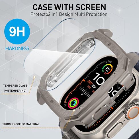 Suoman 2-Pack for Apple Watch Ultra 2 49MM /Ultra 49MM Case,[ Dazzling Cool Armor ] [Upgraded Version] Hard PC Bumper Tempered Glass Screen Protector Cover Case for iWatch Ultra 2/Ultra 49MM in Saudi Arabia