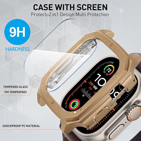 حافظة Suoman مكونة من قطعتين لساعة Apple Watch Ultra 2 49MM /Ultra 49MM، [درع رائع مبهر] [إصدار مطور] حافظة حماية للشاشة من الزجاج المقوى الصلب لجهاز iWatch Ultra 2/Ultra 49MM in Kuwait