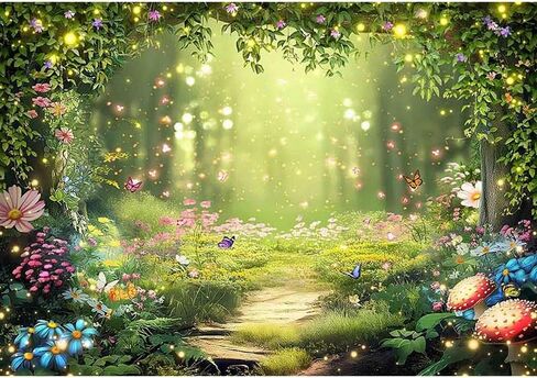 7x5ft Enchanted Forest Photography Backdrop Fairy Garden Banner | Fairytale Magic Wonderland Flowers Princess Background, Kids Girls Party Decoration, Spring Photo Props, Polyester Fabric in Saudi Arabia