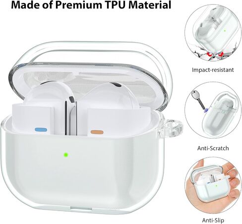 جراب KOREDA متوافق مع هاتف Samsung Galaxy Buds 3 Pro وGalaxy Buds 3 (2024)، غطاء واقٍ ناعم وشفاف من مادة TPU الشفاف المقاوم للصدمات مصمم بسلسلة مفاتيح للنساء والرجال (شفاف) in Saudi Arabia