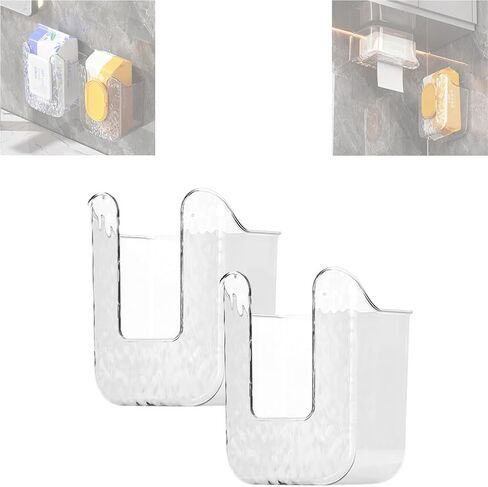 Kitchen Wipes Storage Box, 2024 New Non-Slip Flushable Wipes Holder for Bathroom Toilet, Wall-Mounted Clear Wet Tissue Dispenser Container Box No Punching Refillable Keeps Baby Wipes Fresh Case in Kuwait