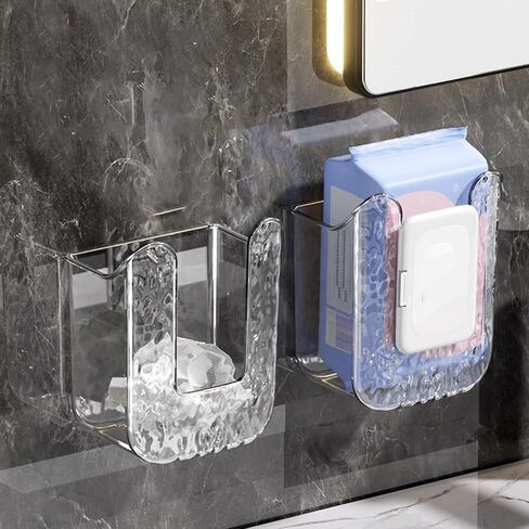 Kitchen Wipes Storage Box, 2024 New Non-Slip Flushable Wipes Holder for Bathroom Toilet, Wall-Mounted Clear Wet Tissue Dispenser Container Box No Punching Refillable Keeps Baby Wipes Fresh Case in Kuwait