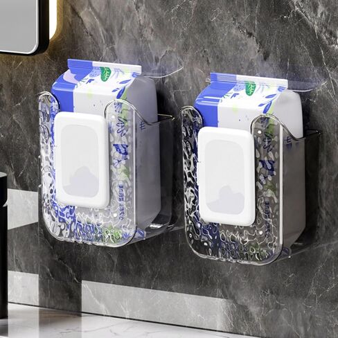 Kitchen Wipes Storage Box, 2024 New Non-Slip Flushable Wipes Holder for Bathroom Toilet, Wall-Mounted Clear Wet Tissue Dispenser Container Box No Punching Refillable Keeps Baby Wipes Fresh Case in Kuwait