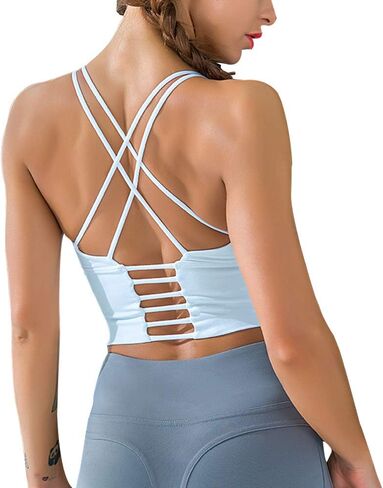 Strappy Sports Bra Medium Impact Sexy Criss Cross Back Workout Tops Padded Longline Yoga Bra in Saudi Arabia