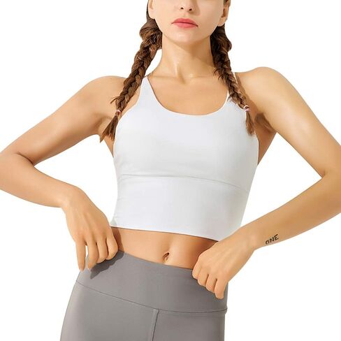 Strappy Sports Bra Medium Impact Sexy Criss Cross Back Workout Tops Padded Longline Yoga Bra in Saudi Arabia