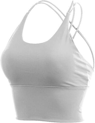 Strappy Sports Bra Medium Impact Sexy Criss Cross Back Workout Tops Padded Longline Yoga Bra in Saudi Arabia