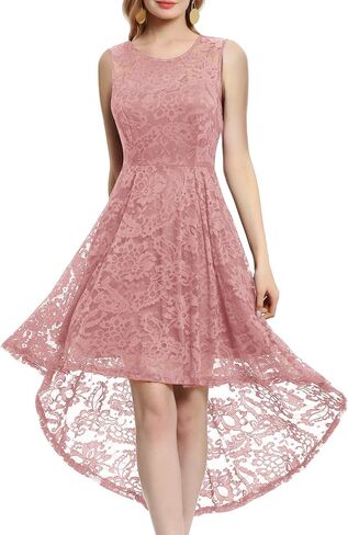 MUADRESS Women's Elegant Floral Lace Dress Sleeveless Crew Neck Hi-Lo Cocktail Dress for Evening Party in Kuwait