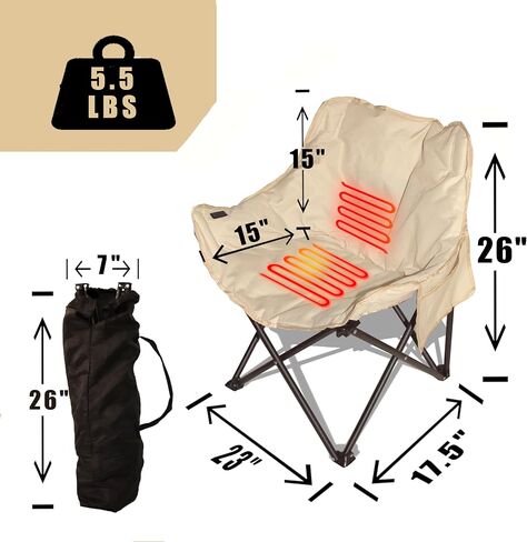 كرسي قابل للطي ساخن، كرسي تخييم USB مع 3 أوضاع للحرارة، كرسي تخييم ساخن للرياضات الخارجية، كرسي محمول للتخييم، البطارية غير متضمنة in Kuwait