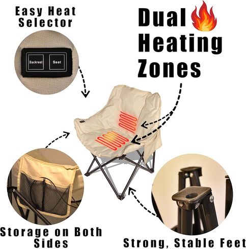 كرسي قابل للطي ساخن، كرسي تخييم USB مع 3 أوضاع للحرارة، كرسي تخييم ساخن للرياضات الخارجية، كرسي محمول للتخييم، البطارية غير متضمنة in Kuwait
