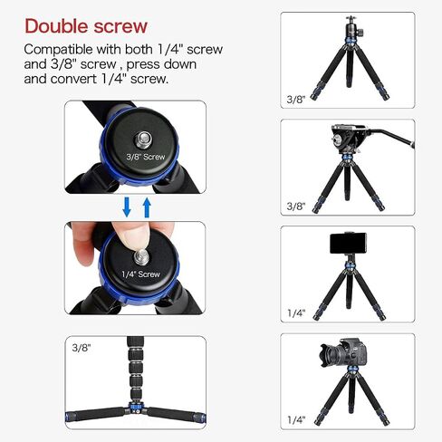 Koolehaoda Camera Mini Tripod, Lightweight Aluminum with 1/4" & 3/8" Screw | Desktop Tabletop Tripod Stand for DSLR Camera, Video Recorder, Cell Phone, Compact Portable Aluminum Alloy Design in Saudi Arabia