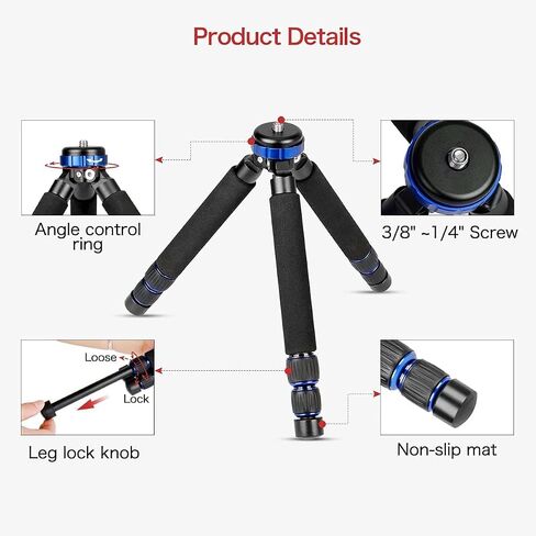 Koolehaoda Camera Mini Tripod, Lightweight Aluminum with 1/4" & 3/8" Screw | Desktop Tabletop Tripod Stand for DSLR Camera, Video Recorder, Cell Phone, Compact Portable Aluminum Alloy Design in Saudi Arabia