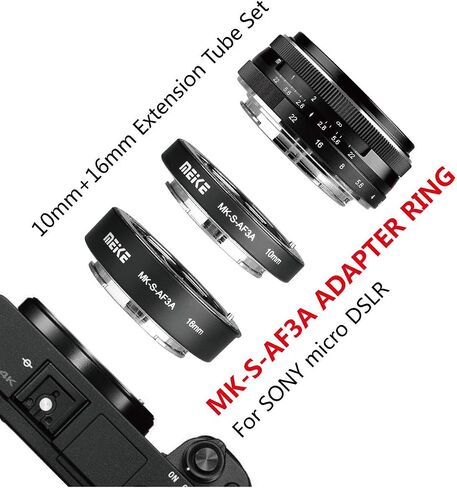 MEIKE MK-S-AF3B البلاستيك التركيز التلقائي ماكرو تمديد أنبوب محول حلقة 10 مم 16 مم لسوني E-Mount FE-Mount كاميرا بدون مرآة A7 A7M2 NEX3 MEX5 NEX6 NEX7 A5000 A6000 A6300 A6500 A9 إلخ in Kuwait