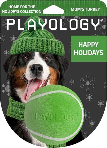 Playology Squeaky Chew Ball Holiday Themed Toy for Dogs - Engaging All Natural Grandma's Gravy Scent Dog Toy, Red Dog Toy for Extra Large Dogs - Squeak, Fetch, and Play! in Kuwait