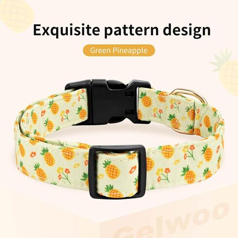 Cotton Dog Collar,Soft and Cute Puppy Collars with Lemon Patterned Design for Girl Female Boy Dogs,Adjustable Buckle Pet Collar for Small Medium Large Dogs (Yellow Lemon, Medium) in Kuwait