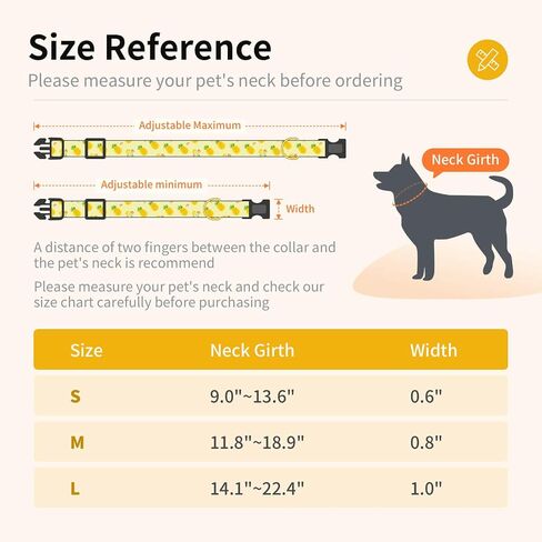 Cotton Dog Collar,Soft and Cute Puppy Collars with Lemon Patterned Design for Girl Female Boy Dogs,Adjustable Buckle Pet Collar for Small Medium Large Dogs (Yellow Lemon, Medium) in Kuwait